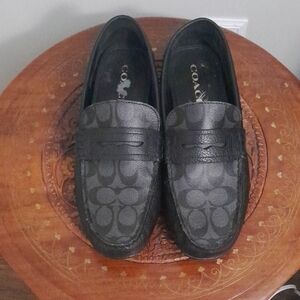 Coach Black Signature Canvas Penny Loafers with Leather Trim